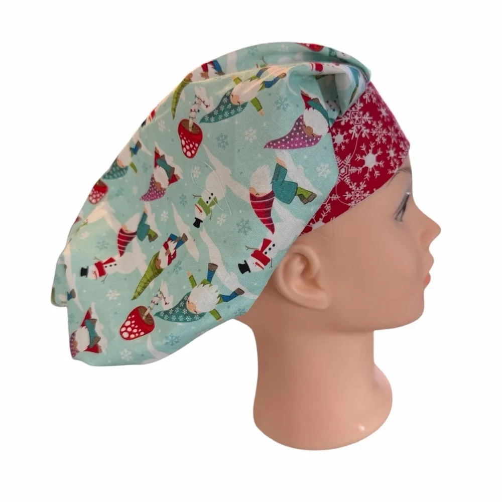 Scrub Cap with Holiday Gnome Print - Picture 2 of 4
